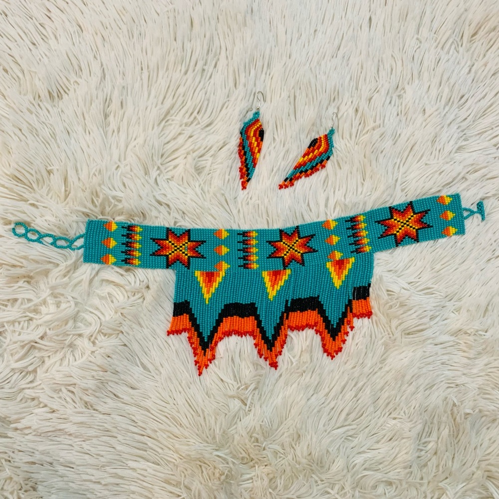 Mexican Huichol Handmade Necklace & Earrings